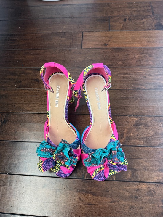 Gianni Bini Shoes - Gianni Bini Hot Pink Multicolor Floral Bow Ankle-Strap Heels
